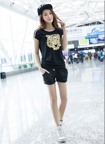 4月新款{dy}波 夏裝新款碎花袖拼接套頭印花短袖 情侶裝女裝時尚潮