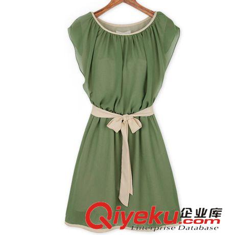 2015新款連衣裙 2015夏季新款歐美品牌女裝荷葉邊袖蝴蝶結雪紡連衣裙束腰顯瘦裙