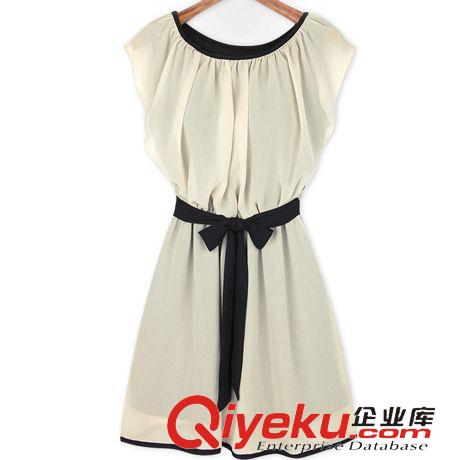 2015新款連衣裙 2015夏季新款歐美品牌女裝荷葉邊袖蝴蝶結雪紡連衣裙束腰顯瘦裙