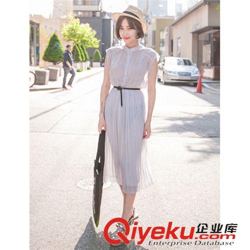 4月{zx1}主打爆款 2015夏季新款韓國(guó)代購(gòu)淑女范最夯波點(diǎn)無(wú)袖壓折長(zhǎng)款連衣裙 潮