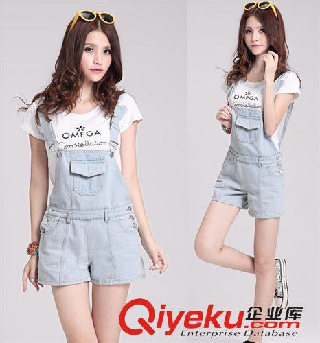 夏季{zx1}牛仔系列 2015春夏新品女裝 復(fù)古時(shí)尚連體褲牛仔背帶褲短褲寬松大口袋