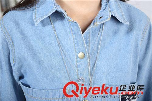 夏季{zx1}牛仔系列 2015春季新品女裝韓版時尚大口袋開衫長袖牛仔襯衣