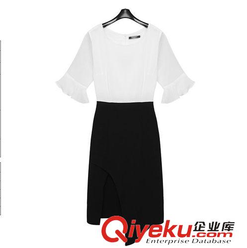 {zx1}爆款夏季套裝 爆款2015夏裝新款女裝時尚韓版 ts拼喇叭袖撞色拼接修身套裝