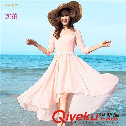 高端波西米亞連衣裙 2015夏季新品女裝波西米亞寬松清爽舒適雪紡不規則長裙連衣裙爆款原始圖片2