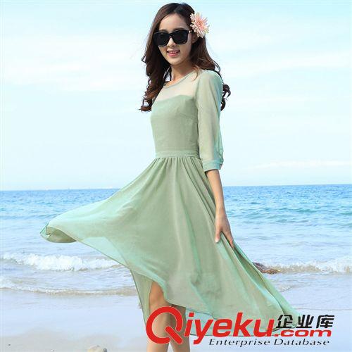高端波西米亞連衣裙 2015夏季新品女裝波西米亞寬松清爽舒適雪紡不規則長裙連衣裙爆款原始圖片3