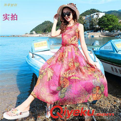gd波西米亞連衣裙 爆款2015真絲桑蠶絲圓領(lǐng)松緊收腰長(zhǎng)裙連衣裙仙波西米亞 女裝夏季原始圖片2