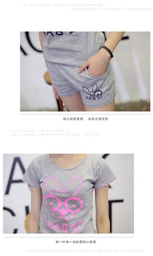 夏季時尚打折區(qū)域 2015夏季時尚新品印花修身顯瘦圓領(lǐng)短袖短褲休閑套裝女原始圖片3