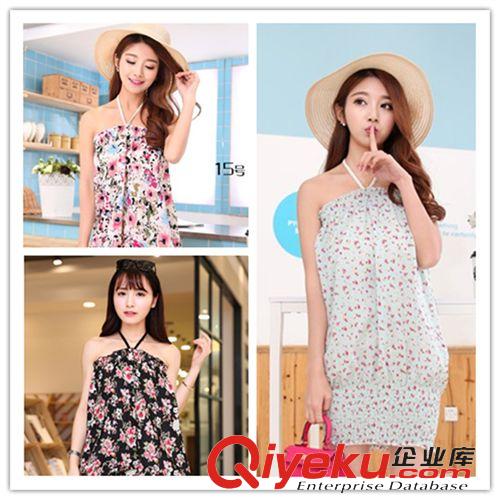 5月{zx1}優(yōu)惠區(qū)域 2015夏季新品大碼女裝加肥加大松緊抹胸掛脖沙灘碎花韓版連衣裙