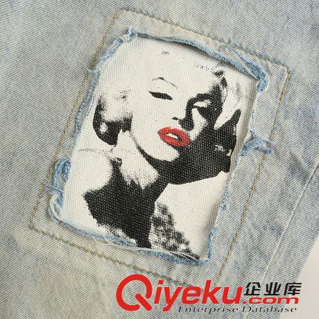 4.24 2015新款 時尚破洞顯瘦牛仔七分褲 哈倫褲 小腳褲 女原始圖片3
