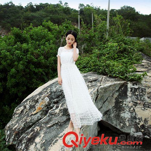 波西米亞長裙 波西米亞下款蝴蝶結(jié)網(wǎng)紗蕾絲拼接超仙長裙原始圖片2
