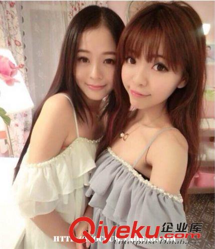 雪紡衫、蕾絲衫、打底衫 歐洲站高端女裝 重磅超美 珍珠荷葉邊露肩吊帶超仙雪紡上衣原始圖片2
