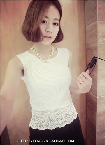 小背心、吊帶衫、裹胸 2015春夏定制新款 韓版無袖蕾絲下擺拼接針織背心百搭打底衫上衣原始圖片2