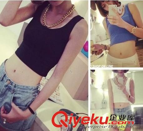小背心、吊帶衫、裹胸 春夏新款 女裝 百搭彈力修身純色短款打底小背心防走光 批發(fā)