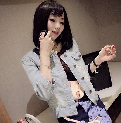 牛仔衣 2015 牛仔春裝新款翻領長袖百搭休閑牛仔外套短外套女