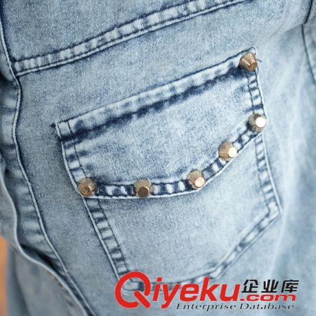 連體褲 夏季新款女裝 短袖鉚釘牛仔連體褲短褲熱褲女原始圖片3