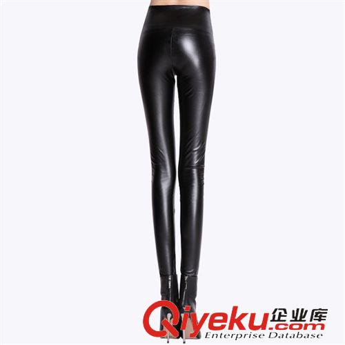 皮褲 秋冬歐美大碼加絨PU仿皮打底褲高腰緊身皮褲女長褲顯瘦原始圖片2