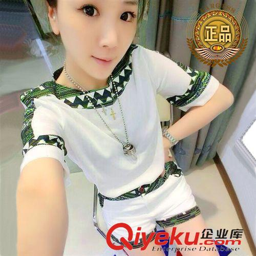 女式休閑套裝 2015夏裝韓版時尚氣質(zhì)短袖短褲拼接雪紡衫套裝女裝兩件套原始圖片3