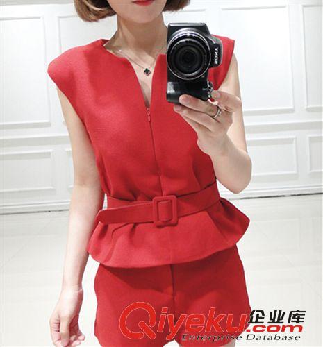 女式休閑套裝 2015春夏歐洲站復古一字露肩條紋短袖T恤清新連體短褲兩件套裝