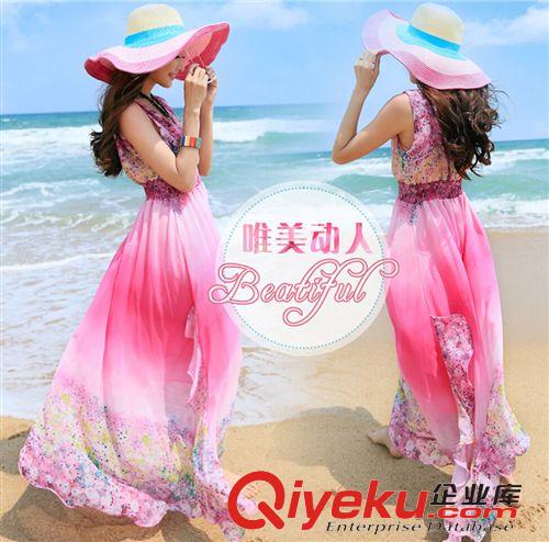 海邊度假沙灘裙 2015彩虹沙灘裙波西米亞長裙顯瘦裙抹胸雪紡連衣裙修身裙夏