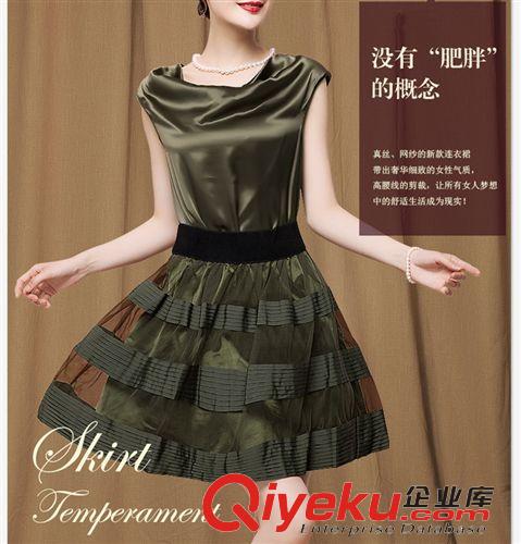 備貨來的 代購批發(fā)包郵2015夏季歐洲站新款女裝網(wǎng)紗拼接撞色收腰真絲連衣裙