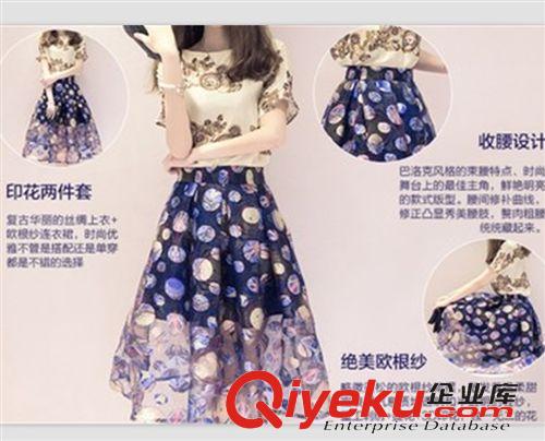 備貨來的 批發(fā)包郵2015夏季女裝新款韓版修身顯瘦印花雪紡短袖連衣裙