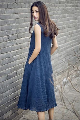 森女/日韓 2015韓版新款無袖棉麻修身連衣裙女裙長款女裙亞麻連衣裙女裝原始圖片2