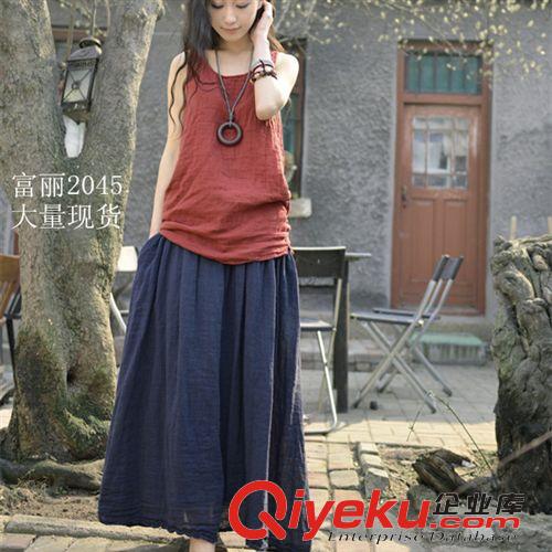 森女/日韓 2015夏季新品棉麻拼接外穿背心女打底文藝寬松休閑t恤衫批發