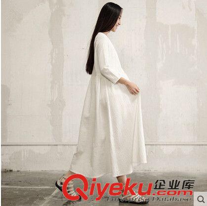 森女/日韓 2015春裝新款文藝寬松顯瘦套頭白色連衣裙女長(zhǎng)裙子批發(fā)原始圖片2