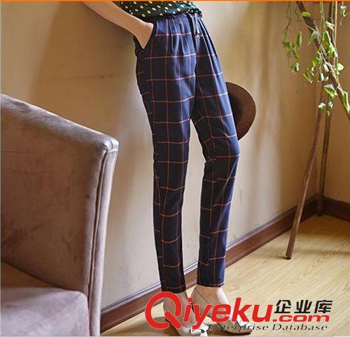 女褲 春款英倫格子褲女長褲外穿打底褲大碼 顯瘦小腳褲鉛筆褲廠家直銷原始圖片2