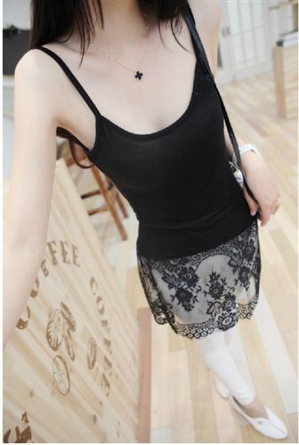 小背心、吊帶衫 2015{zx1}單品 睫毛蕾絲下擺 驚艷 吊帶內(nèi)搭小背心廠家直銷原始圖片2