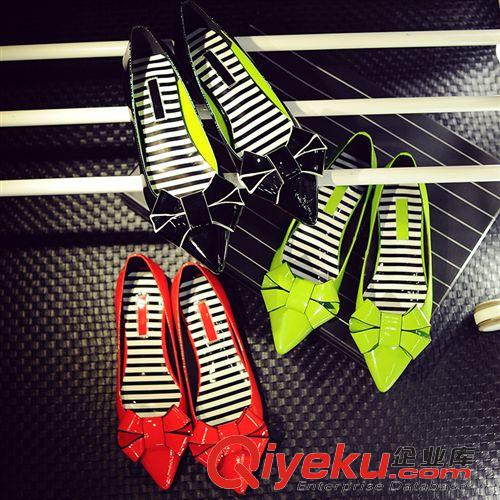 4月{zx1}款 甜美糖果色歐美漆皮淺口平跟蝴蝶結(jié)單鞋15春夏新款尖頭女鞋淑女鞋原始圖片3