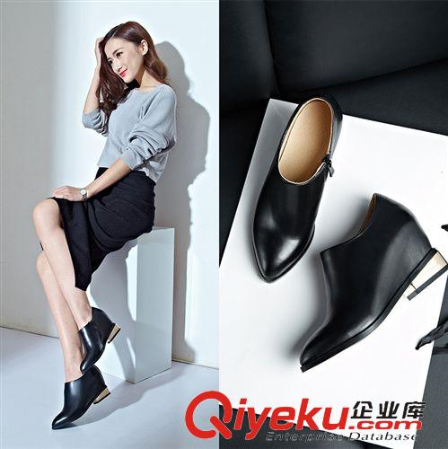其他女鞋 時(shí)尚魚嘴羊皮網(wǎng)靴 尖頭后拉鏈包跟坡跟鞋 2015春夏新款日常女鞋