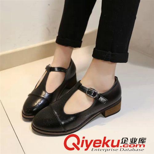 15年1月第三波新品 2015春新款歐美英倫復古尖頭淺口丁字搭扣雕花小皮鞋韓版女鞋批發原始圖片2