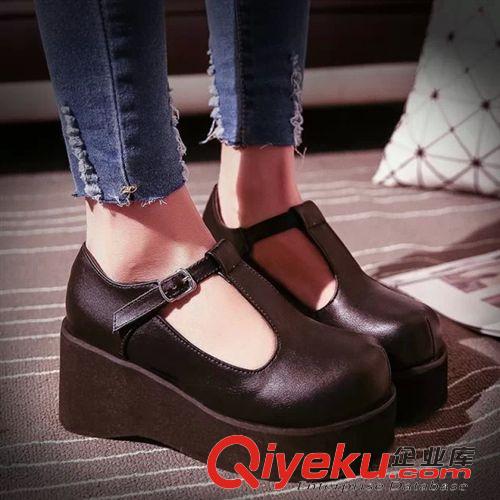 15年2月{dy}波新品 2015春季新款英倫復古娃娃圓頭厚底松糕鞋學院風休閑搭扣女鞋批發原始圖片2