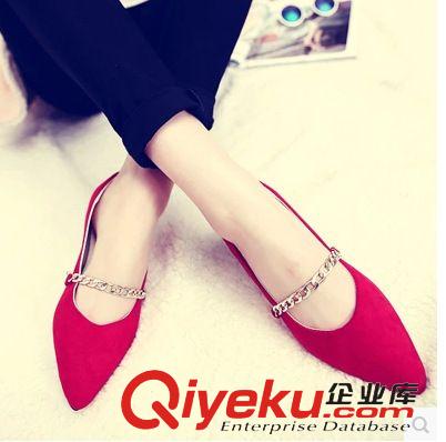 15年3月{dy}波新品 歐美OL優雅英倫女鞋金屬鏈條平底鞋淺口尖頭平跟單鞋紅色結婚鞋潮
