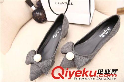 15年3月11——3月20日新品 2015春款尖頭低跟單鞋淺口女鞋絨面公主鞋蝴蝶結大珍珠時尚工作鞋原始圖片2