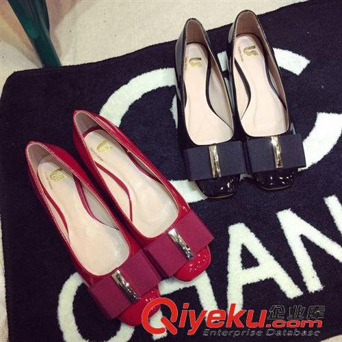 4月1日——4月5日新品 2015春新款歐美方頭淺口蝴蝶結漆皮平底單鞋韓版四季甜美女鞋批發原始圖片2