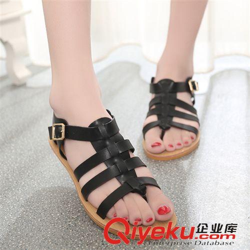 4月26—4月30日新品 2015夏新歐美簡約露趾平底平跟搭扣羅馬涼鞋韓版休閑學(xué)生涼鞋皮膚