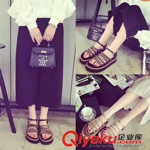 5月{dy}波新品 2015夏季新款歐美潮金屬鏈條松糕鞋套趾厚底羅馬涼鞋韓版女鞋批發(fā)