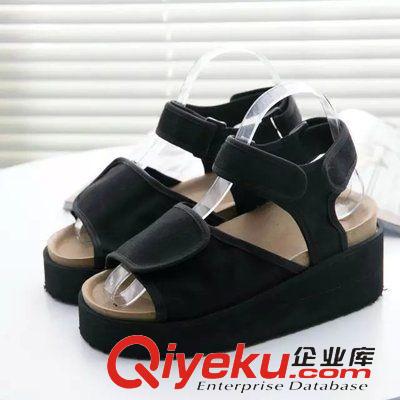 5月{dy}波新品 2015夏新款歐美原宿厚底松糕帆布涼鞋百搭羅馬黑色復古女涼鞋批發原始圖片3