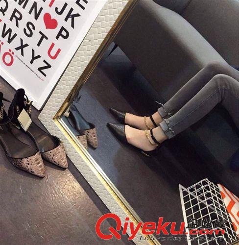 新品上架 歐洲站2015新款春夏平底鞋尖頭涼鞋鏈條zara女鞋子招代理一件代發