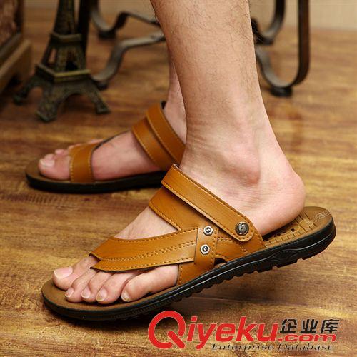 涼拖鞋 廠家直銷夏季新款軟面皮涼鞋男士沙灘鞋 潮流休閑兩用夾趾涼拖鞋原始圖片2