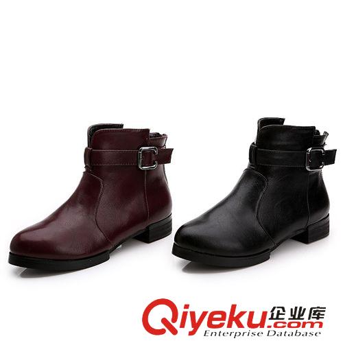 靴子區 工廠直供2013新款低跟后拉鏈皮帶扣短靴/綺士靴
