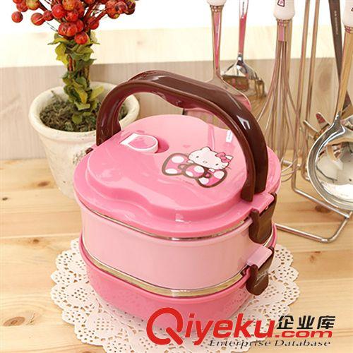 廚房用品 韓國(guó)正版Hello kitty不銹鋼雙層飯盒 凱蒂貓密封便當(dāng)盒