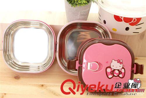 廚房用品 韓國(guó)正版Hello kitty不銹鋼雙層飯盒 凱蒂貓密封便當(dāng)盒原始圖片2