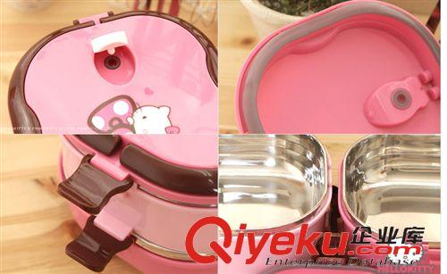廚房用品 韓國(guó)正版Hello kitty不銹鋼雙層飯盒 凱蒂貓密封便當(dāng)盒原始圖片3