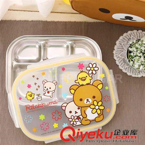 其他品牌 韓國zprilakkuma 不銹鋼飯盒 松弛熊分格小學(xué)生便當(dāng)盒帶包