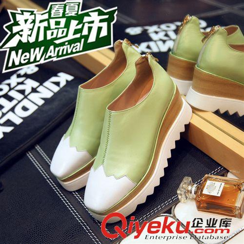 2015年2月單鞋 2015年休閑風(fēng)格珠光羊皮zp女鞋圓頭高跟花邊坡跟金屬裝飾單鞋原始圖片2