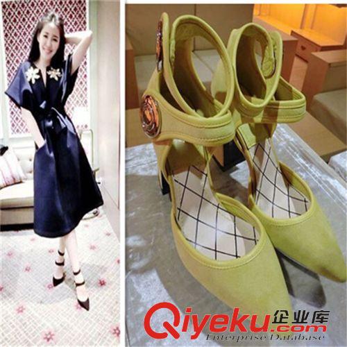 實體店拿貨專區(qū) 女鞋2015歐洲涼靴站明星孫儷同款尖頭一字扣女涼鞋粗跟高跟女單鞋原始圖片3