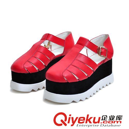 2015{zx1}款體驗(yàn)區(qū) 良知鋪2015主推爆款涼鞋圓頭平跟松糕跟鞋圓頭鏤空皮帶扣zp女鞋原始圖片3